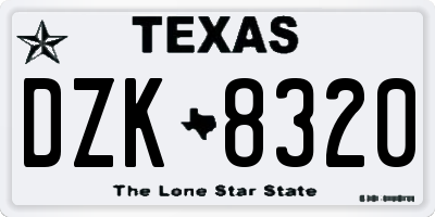 TX license plate DZK8320
