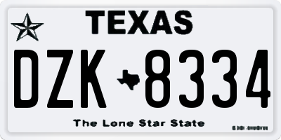 TX license plate DZK8334