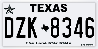 TX license plate DZK8346