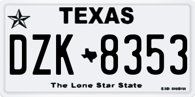 TX license plate DZK8353