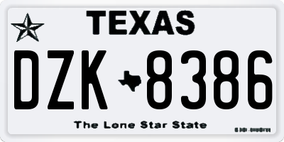 TX license plate DZK8386