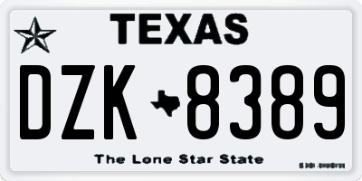 TX license plate DZK8389