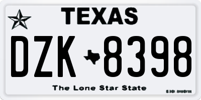 TX license plate DZK8398
