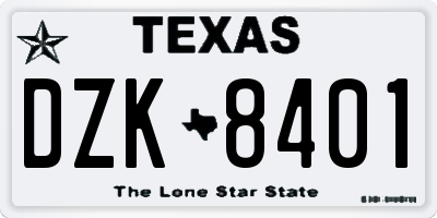 TX license plate DZK8401