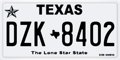 TX license plate DZK8402