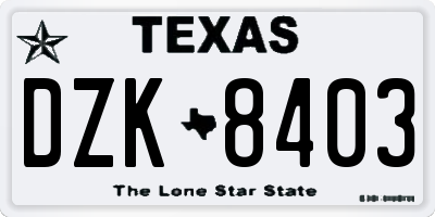 TX license plate DZK8403
