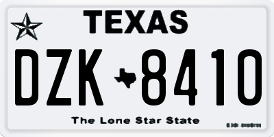 TX license plate DZK8410