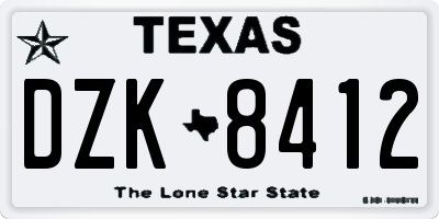TX license plate DZK8412