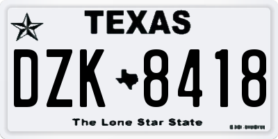 TX license plate DZK8418