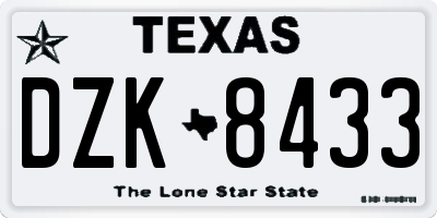 TX license plate DZK8433