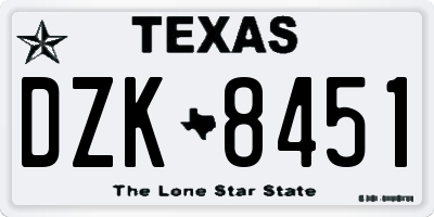 TX license plate DZK8451