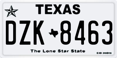TX license plate DZK8463