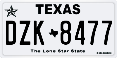 TX license plate DZK8477