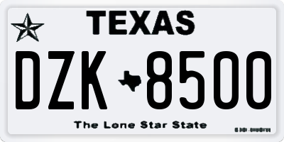 TX license plate DZK8500