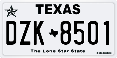 TX license plate DZK8501