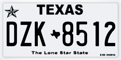 TX license plate DZK8512