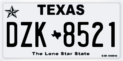 TX license plate DZK8521