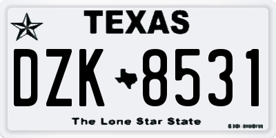 TX license plate DZK8531