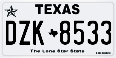 TX license plate DZK8533