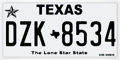 TX license plate DZK8534