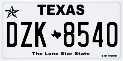 TX license plate DZK8540