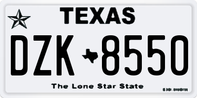 TX license plate DZK8550