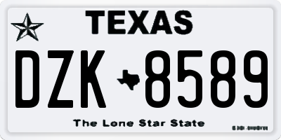 TX license plate DZK8589