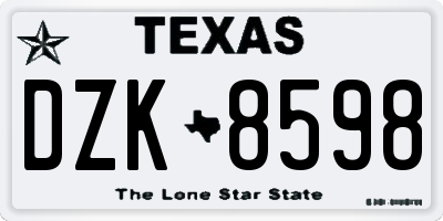 TX license plate DZK8598