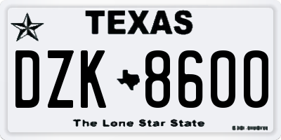 TX license plate DZK8600