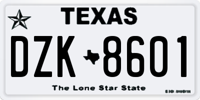 TX license plate DZK8601