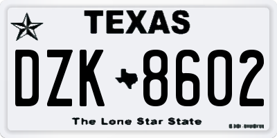 TX license plate DZK8602
