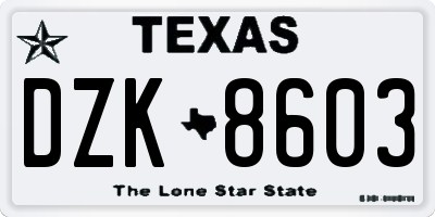 TX license plate DZK8603