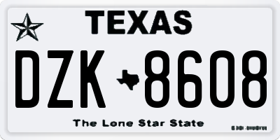 TX license plate DZK8608