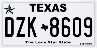 TX license plate DZK8609