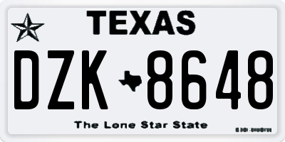 TX license plate DZK8648