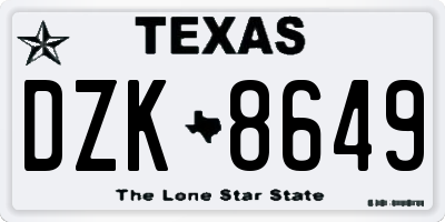 TX license plate DZK8649