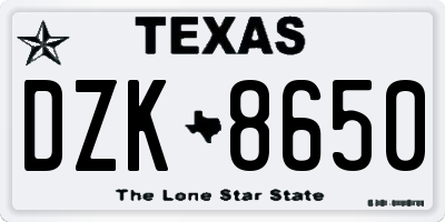 TX license plate DZK8650