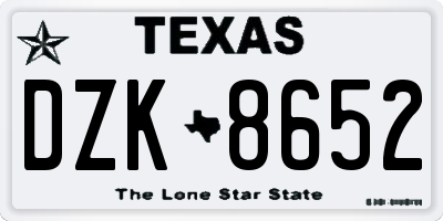 TX license plate DZK8652