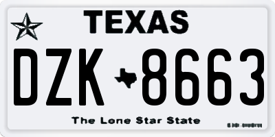 TX license plate DZK8663