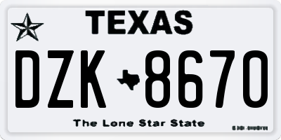 TX license plate DZK8670