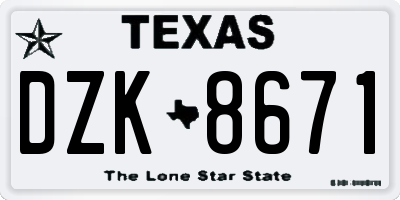TX license plate DZK8671