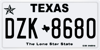 TX license plate DZK8680
