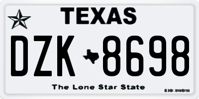 TX license plate DZK8698
