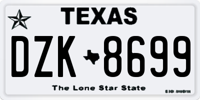 TX license plate DZK8699