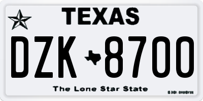 TX license plate DZK8700