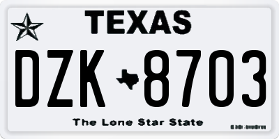 TX license plate DZK8703
