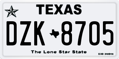 TX license plate DZK8705