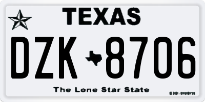 TX license plate DZK8706