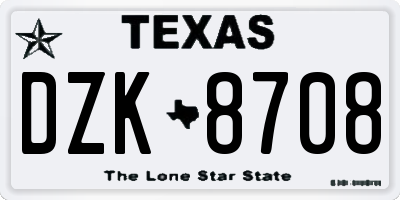 TX license plate DZK8708