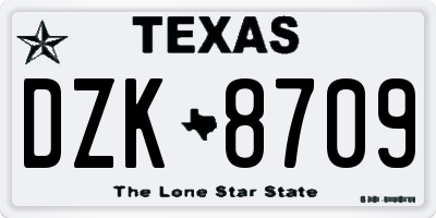 TX license plate DZK8709